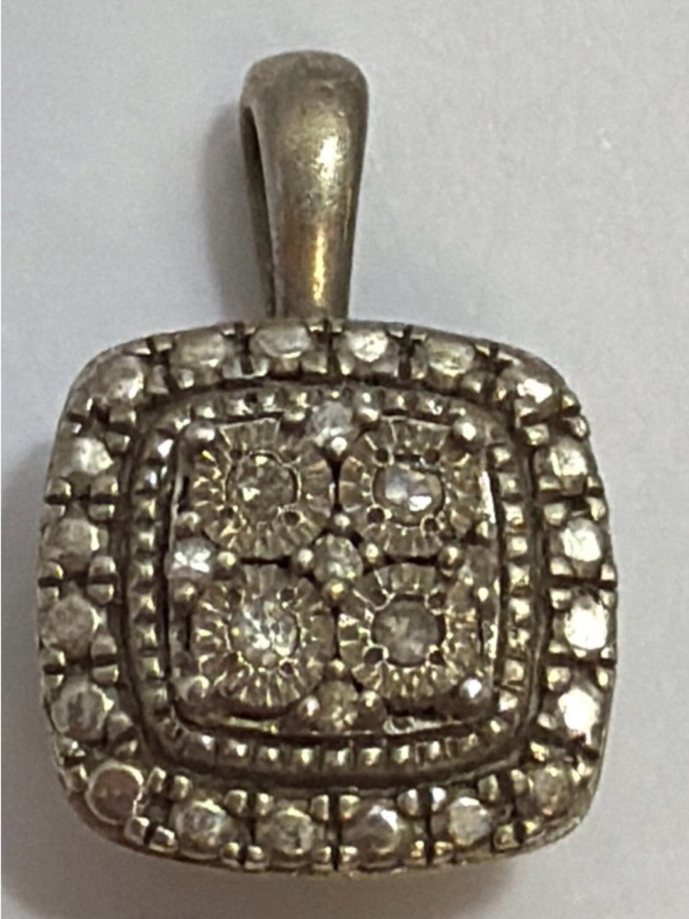 Vintage JTW Sterling silver 925 Square 4 Diamond Pendant Necklace Charm
